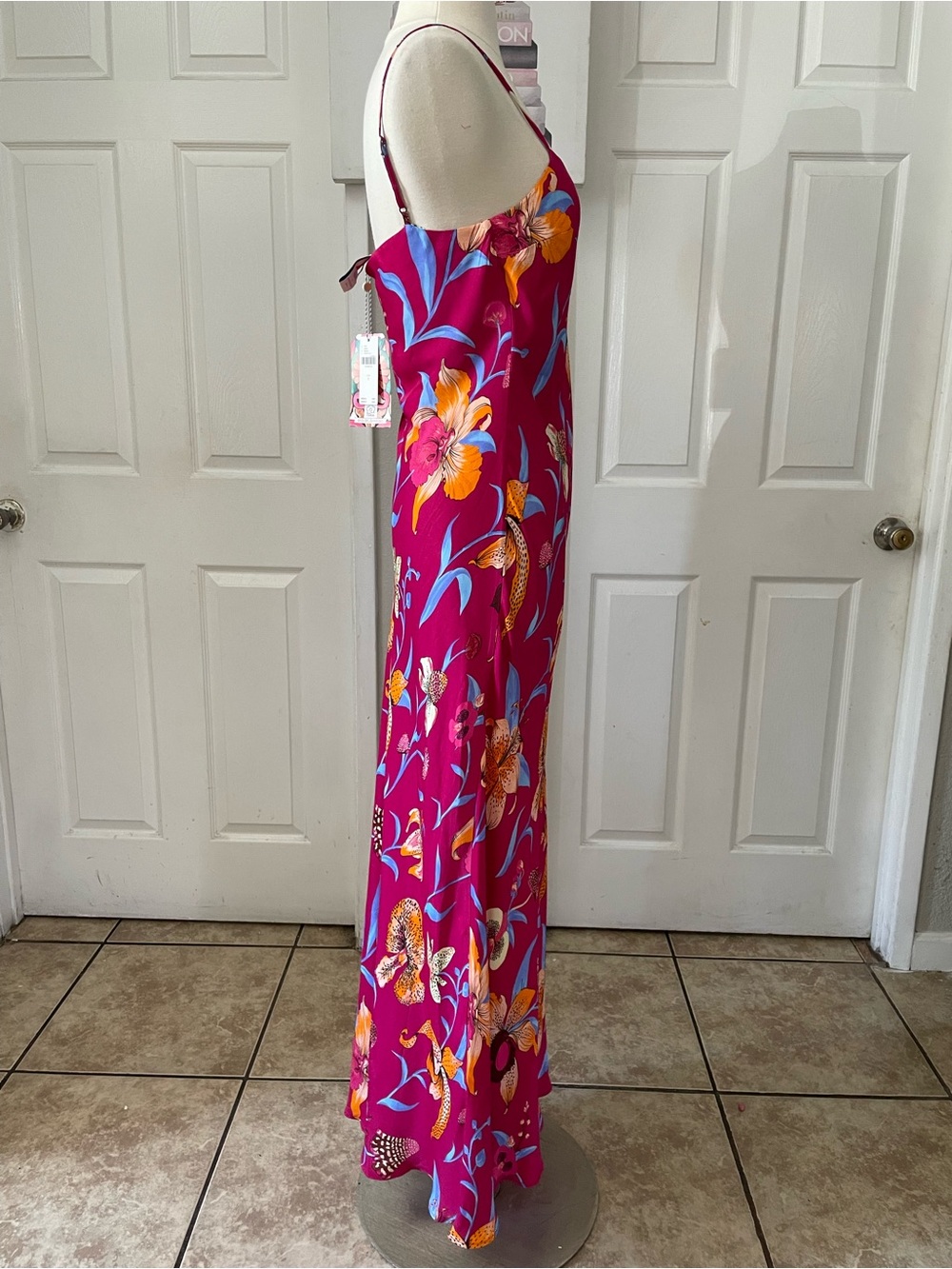 FARM Rio Fuchsia Floral Maxi Dress with Yellow & Blue Accents - Picture 4 of 11